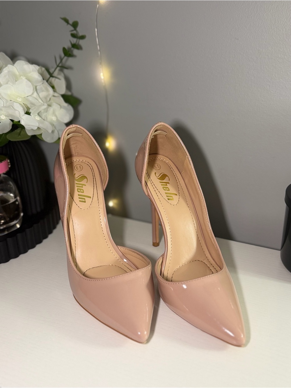 SHEIN Blush Patent Pointed-Toe Stiletto Pumps